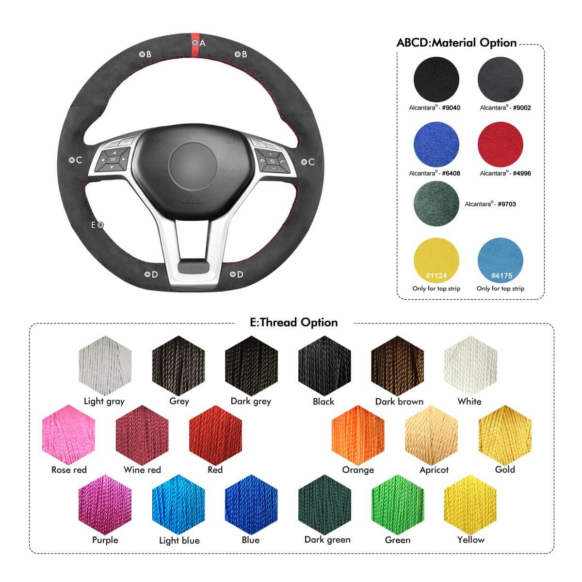 MEWANT Steering Wheel Cover for Mercedes benz W204 W212 C218 GLA 45 AMG X156 R231 R172 2012 - 2016 - Alcantara, Leather, Carbon Fiber, Easy Install, Non - Slip, Best Steering Wheel Cover