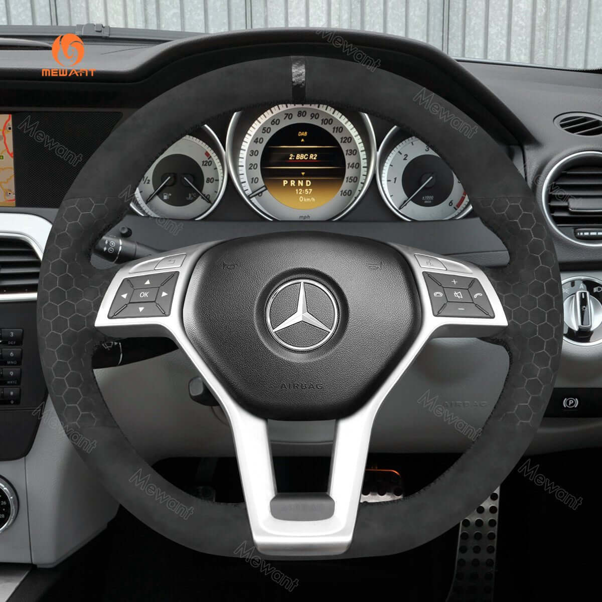 MEWANT Steering Wheel Cover for Mercedes benz W204 W212 C218 GLA 45 AMG X156 R231 R172 2012 - 2016 - Alcantara, Leather, Carbon Fiber, Easy Install, Non - Slip, Best Steering Wheel Cover