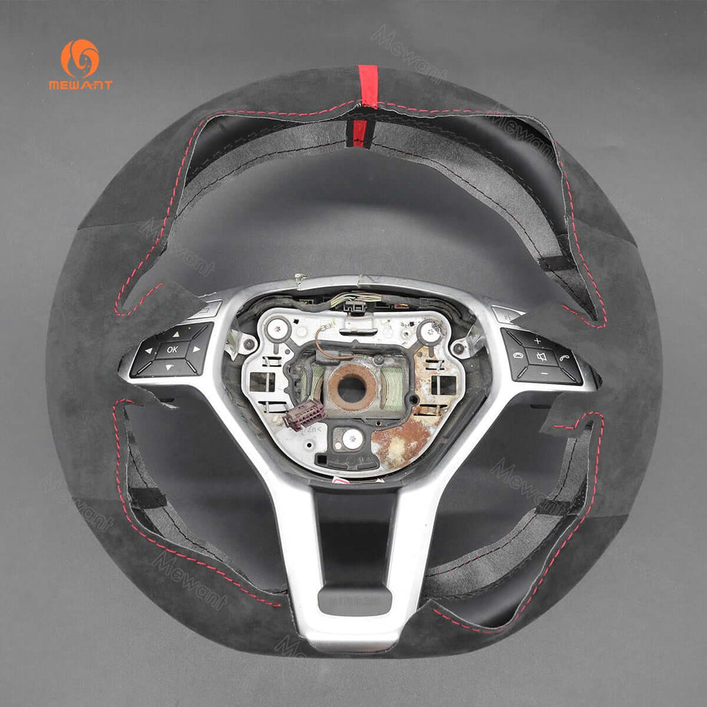 MEWANT Steering Wheel Cover for Mercedes benz W204 W212 C218 GLA 45 AMG X156 R231 R172 2012 - 2016 - Alcantara, Leather, Carbon Fiber, Easy Install, Non - Slip, Best Steering Wheel Cover