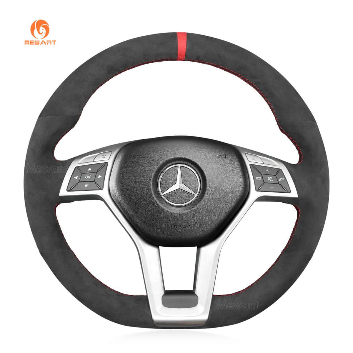 MEWANT Steering Wheel Cover for Mercedes benz W204 W212 C218 GLA 45 AMG X156 R231 R172 2012 - 2016 - Alcantara, Leather, Carbon Fiber, Easy Install, Non - Slip, Best Steering Wheel Cover