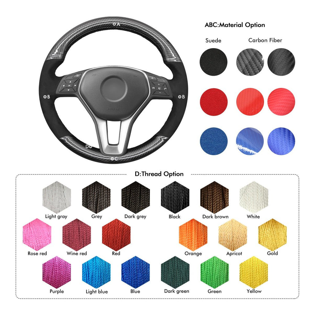 MEWANT Steering Wheel Cover for Mercedes Benz W204 W212 W246 C117 C218 X156 X204 2012 - 2016 - Alcantara, Leather, Carbon Fiber, Easy Install, Non - Slip, Best Steering Wheel Cover
