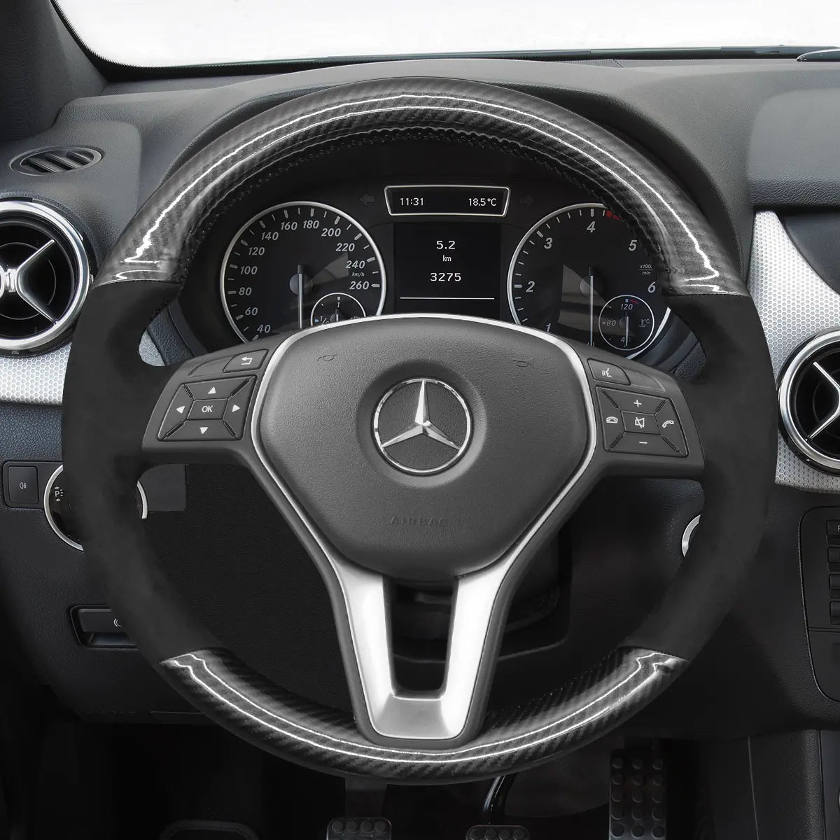 MEWANT Steering Wheel Cover for Mercedes Benz W204 W212 W246 C117 C218 X156 X204 2012 - 2016 - Alcantara, Leather, Carbon Fiber, Easy Install, Non - Slip, Best Steering Wheel Cover