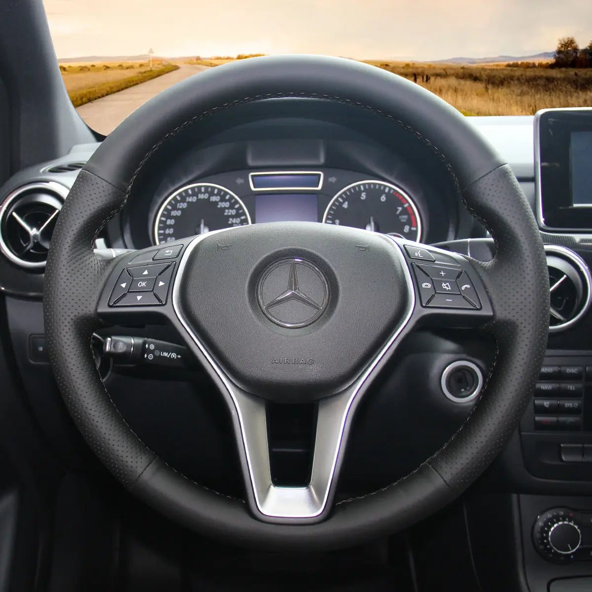MEWANT Steering Wheel Cover for Mercedes Benz W204 W212 W246 C117 C218 X156 X204 2012 - 2016 - Alcantara, Leather, Carbon Fiber, Easy Install, Non - Slip, Best Steering Wheel Cover