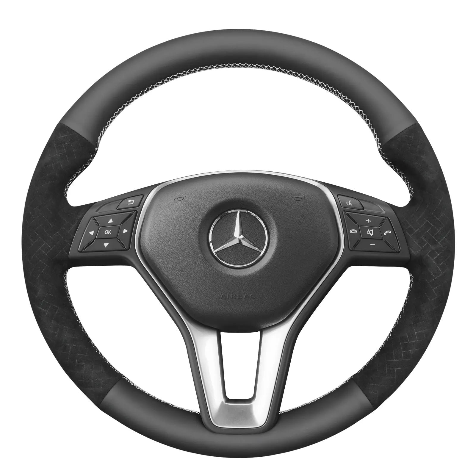 MEWANT Steering Wheel Cover for Mercedes Benz W204 W212 W246 C117 C218 X156 X204 2012 - 2016 - Alcantara, Leather, Carbon Fiber, Easy Install, Non - Slip, Best Steering Wheel Cover