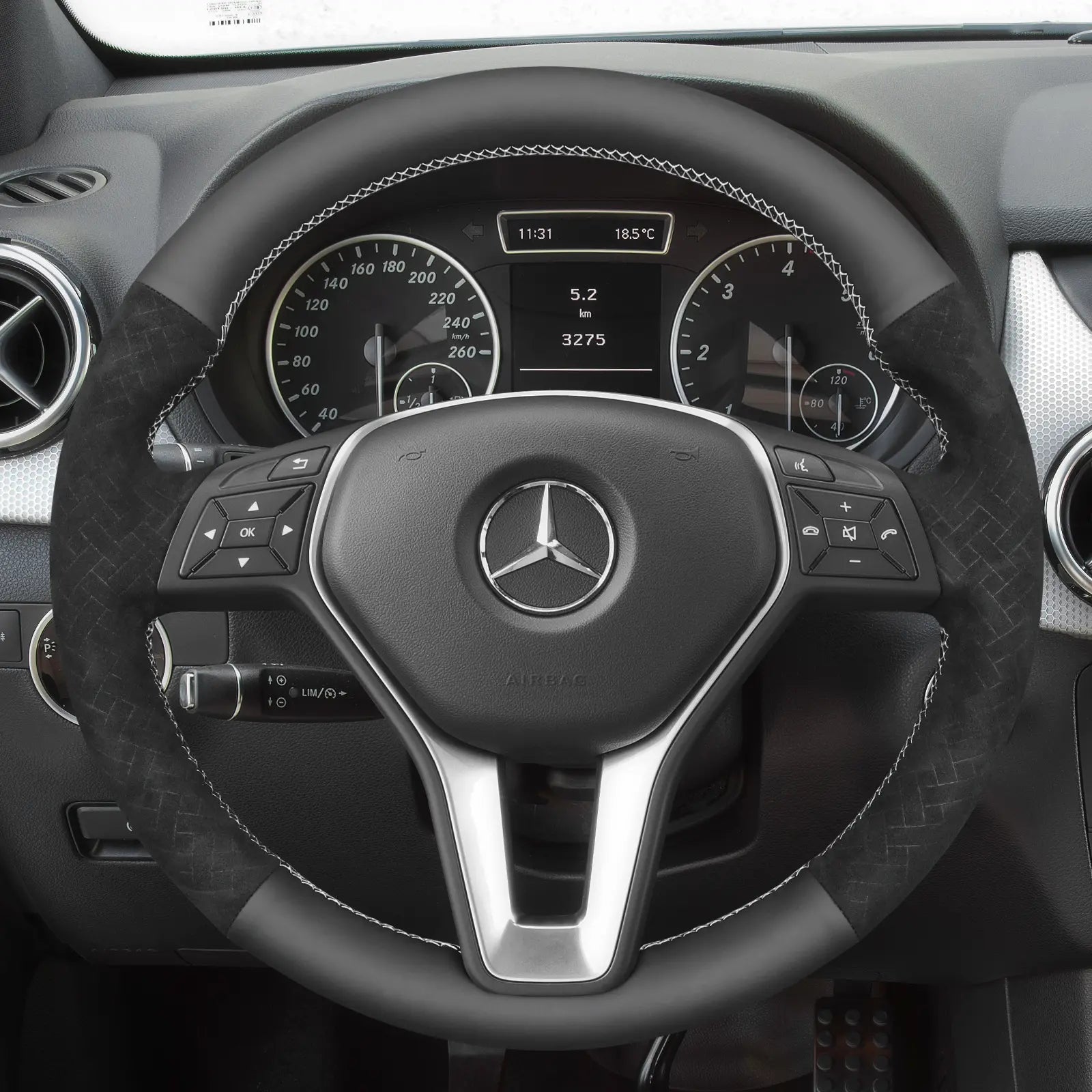 MEWANT Steering Wheel Cover for Mercedes Benz W204 W212 W246 C117 C218 X156 X204 2012 - 2016 - Alcantara, Leather, Carbon Fiber, Easy Install, Non - Slip, Best Steering Wheel Cover