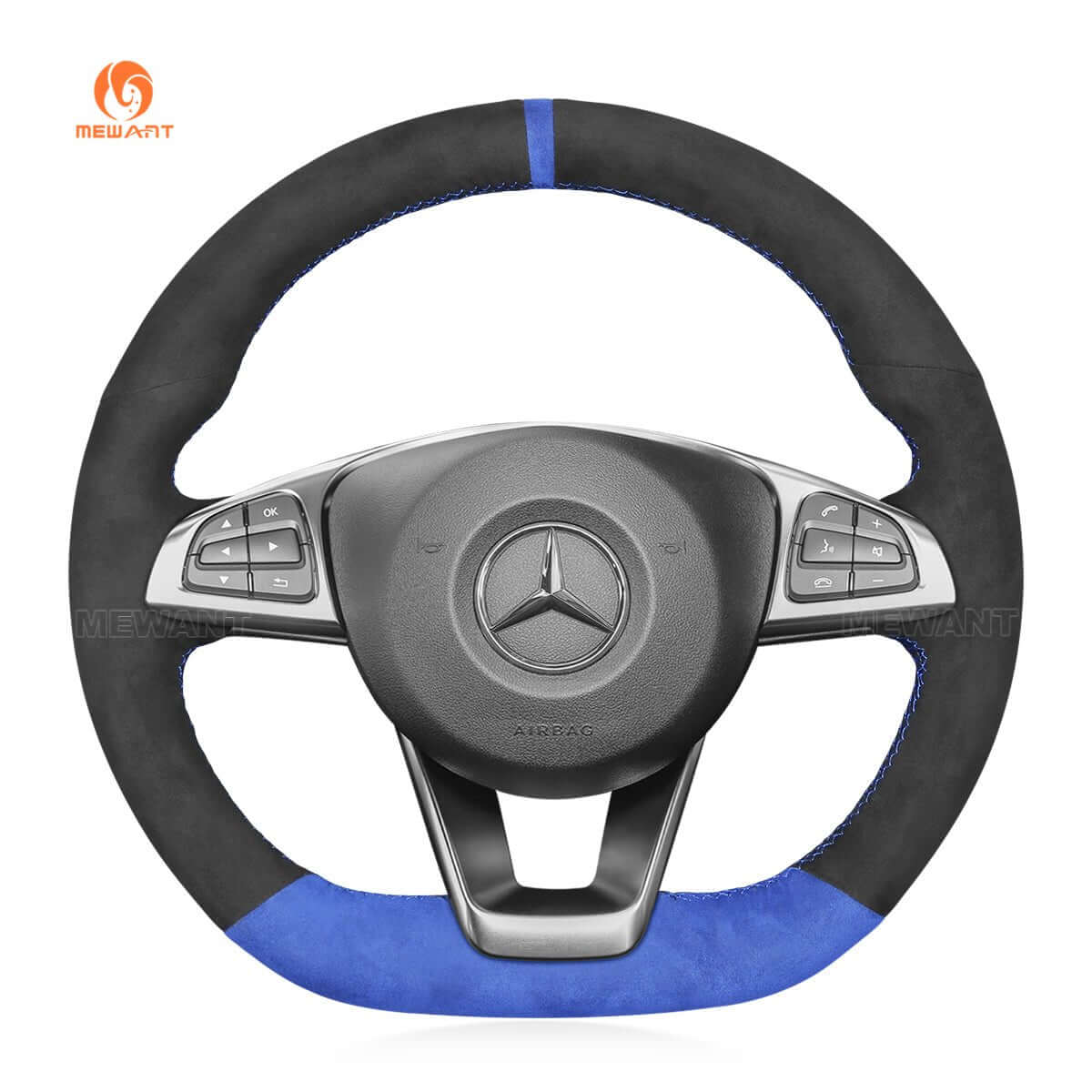 MEWANT Steering Wheel Cover for Mercedes Benz W205 AMG C43 GLA 45 C218 W213 X253 C253 W166 W222 R172 R231 2015 - 2019 - Alcantara, Leather, Carbon Fiber, Easy Install, Non - Slip, Best Steering Wheel Cover