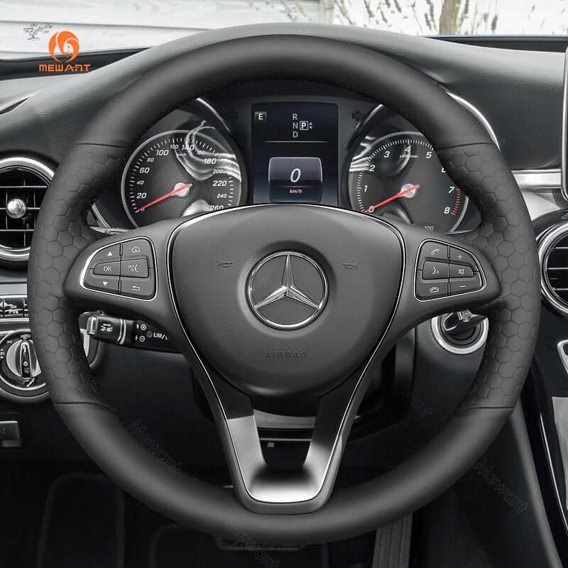 MEWANT Steering Wheel Cover for Mercedes Benz W205 C117 C218 W213 X156 X253 C253 W166 X166 W447 2015 - 2021 - Alcantara, Leather, Carbon Fiber, Easy Install, Non - Slip, Best Steering Wheel Cover