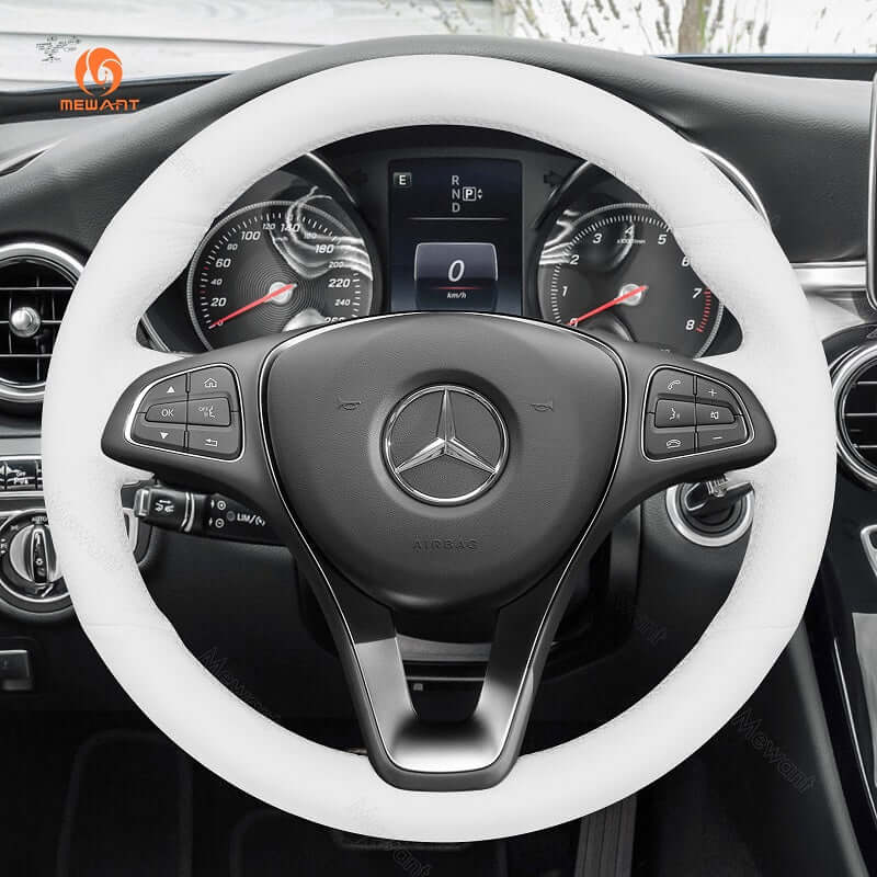 MEWANT Steering Wheel Cover for Mercedes Benz W205 C117 C218 W213 X156 X253 C253 W166 X166 W447 2015 - 2021 - Alcantara, Leather, Carbon Fiber, Easy Install, Non - Slip, Best Steering Wheel Cover