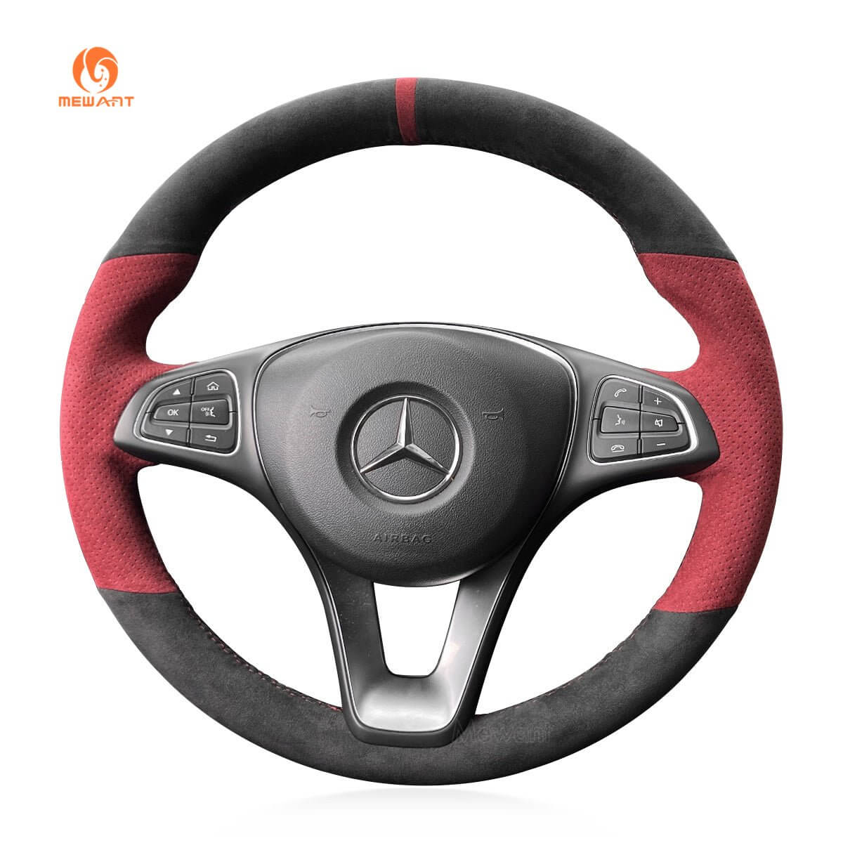 MEWANT Steering Wheel Cover for Mercedes Benz W205 C117 C218 W213 X156 X253 C253 W166 X166 W447 2015 - 2021 - Alcantara, Leather, Carbon Fiber, Easy Install, Non - Slip, Best Steering Wheel Cover