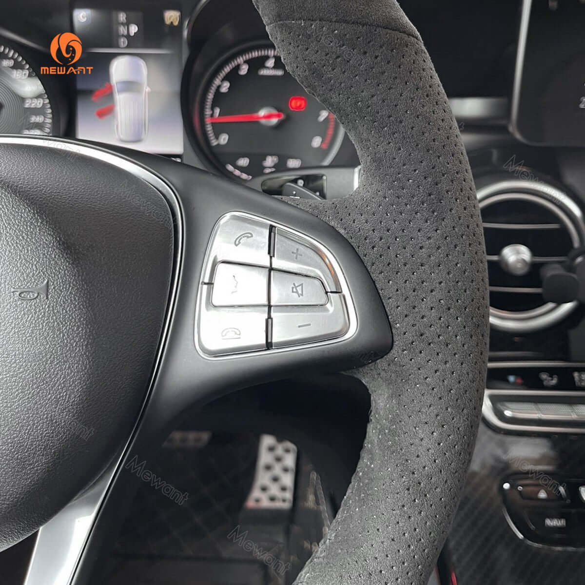 MEWANT Steering Wheel Cover for Mercedes Benz W205 C117 C218 W213 X156 X253 C253 W166 X166 W447 2015 - 2021 - Alcantara, Leather, Carbon Fiber, Easy Install, Non - Slip, Best Steering Wheel Cover