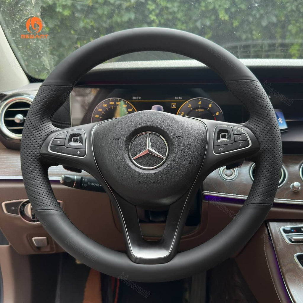 MEWANT Steering Wheel Cover for Mercedes Benz W205 C117 C218 W213 X156 X253 C253 W166 X166 W447 2015 - 2021 - Alcantara, Leather, Carbon Fiber, Easy Install, Non - Slip, Best Steering Wheel Cover