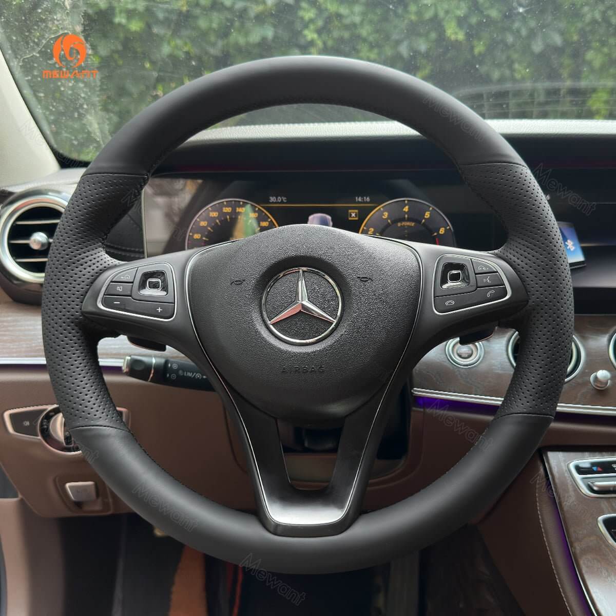 MEWANT Steering Wheel Cover for Mercedes Benz W205 C117 C218 W213 X156 X253 C253 W166 X166 W447 2015 - 2021 - Alcantara, Leather, Carbon Fiber, Easy Install, Non - Slip, Best Steering Wheel Cover