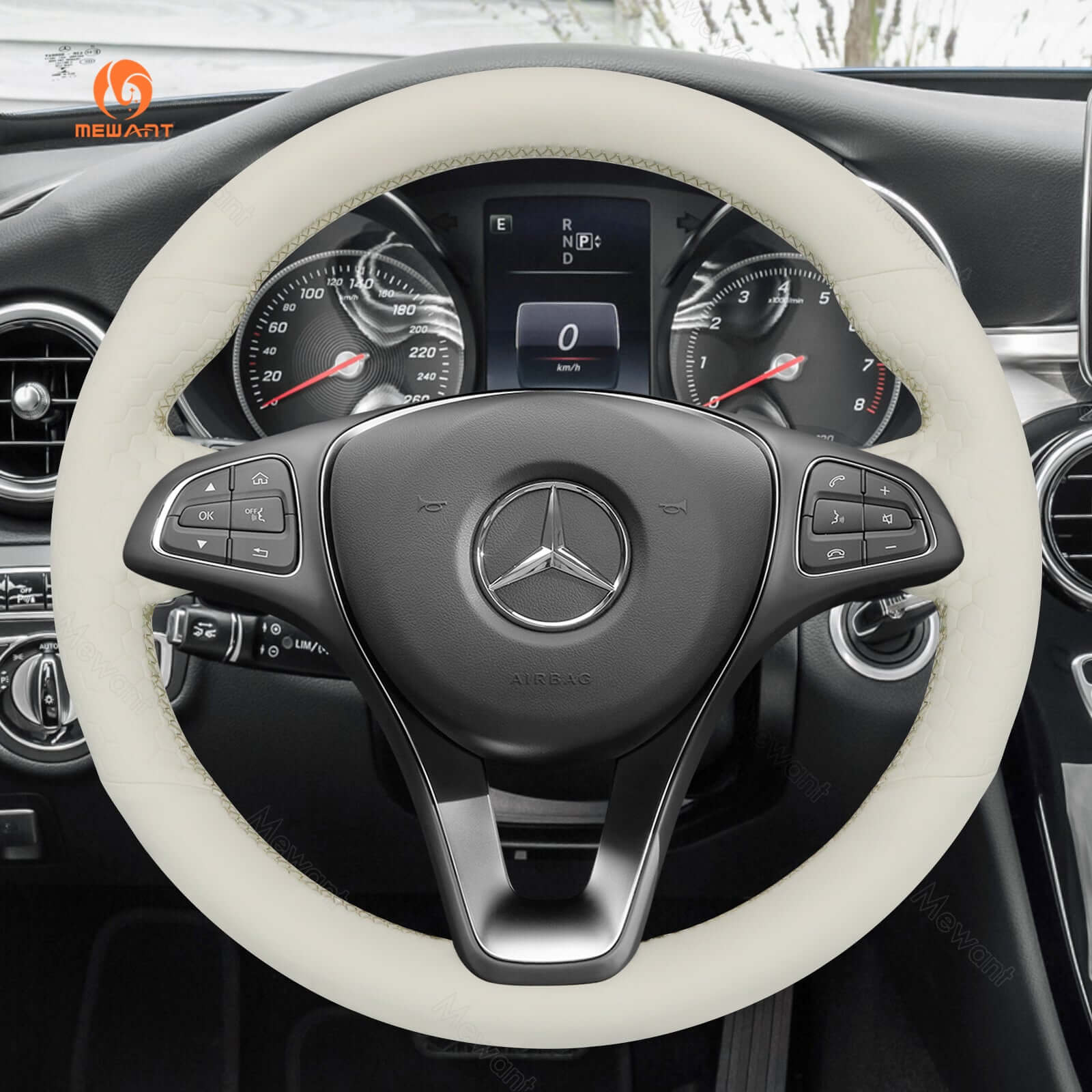 MEWANT Steering Wheel Cover for Mercedes Benz W205 C117 C218 W213 X156 X253 C253 W166 X166 W447 2015 - 2021 - Alcantara, Leather, Carbon Fiber, Easy Install, Non - Slip, Best Steering Wheel Cover
