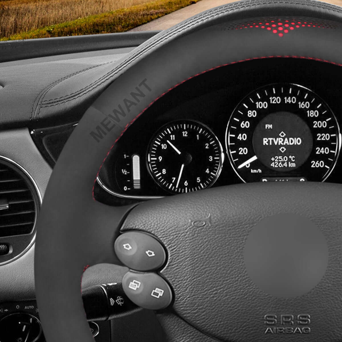 MEWANT Steering Wheel Cover for Mercedes Benz W211 C209 C219 W463 R230 2003 - 2009 - Alcantara, Leather, Carbon Fiber, Easy Install, Non - Slip, Best Steering Wheel Cover