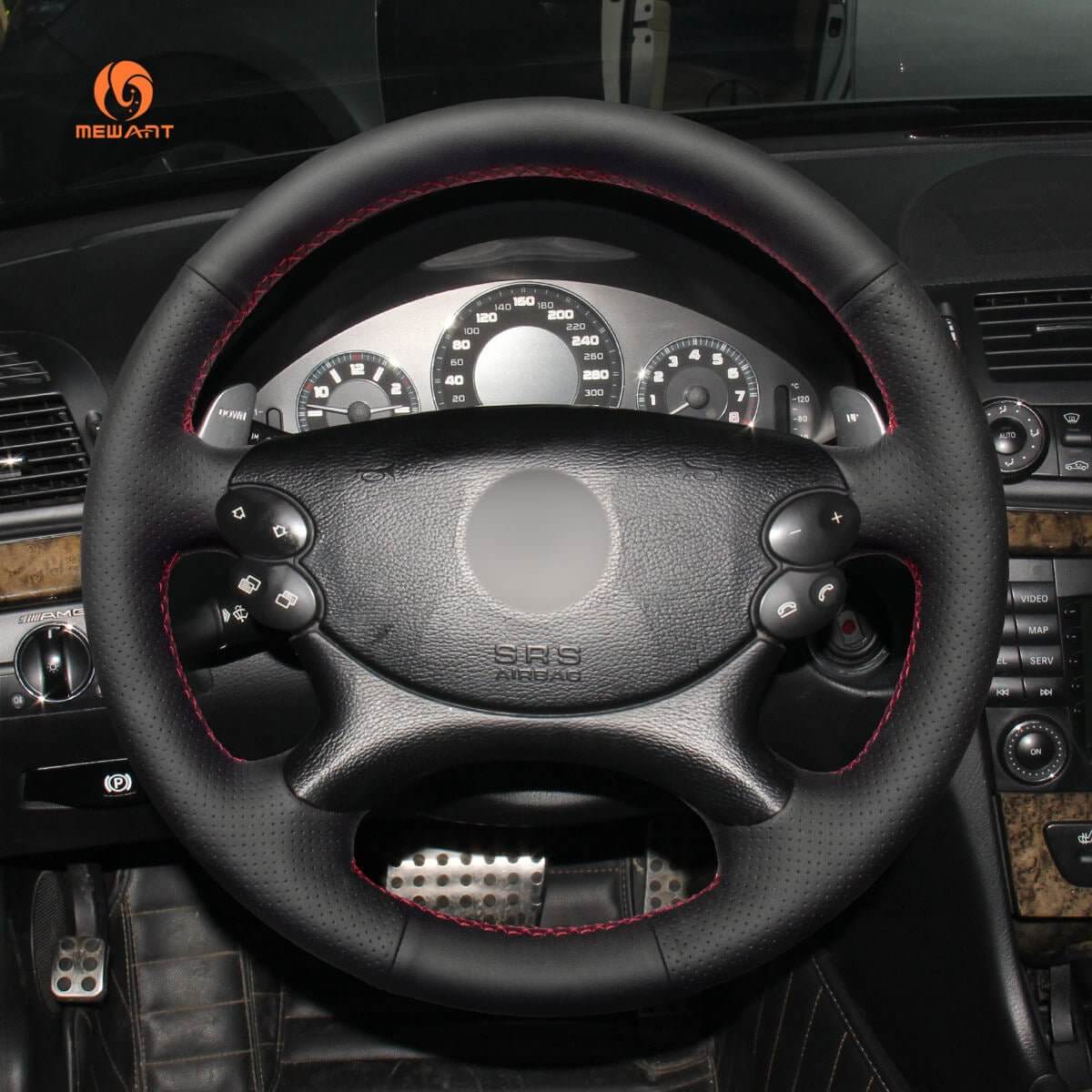 MEWANT Steering Wheel Cover for Mercedes Benz W211 C209 C219 W463 R230 2003 - 2009 - Alcantara, Leather, Carbon Fiber, Easy Install, Non - Slip, Best Steering Wheel Cover