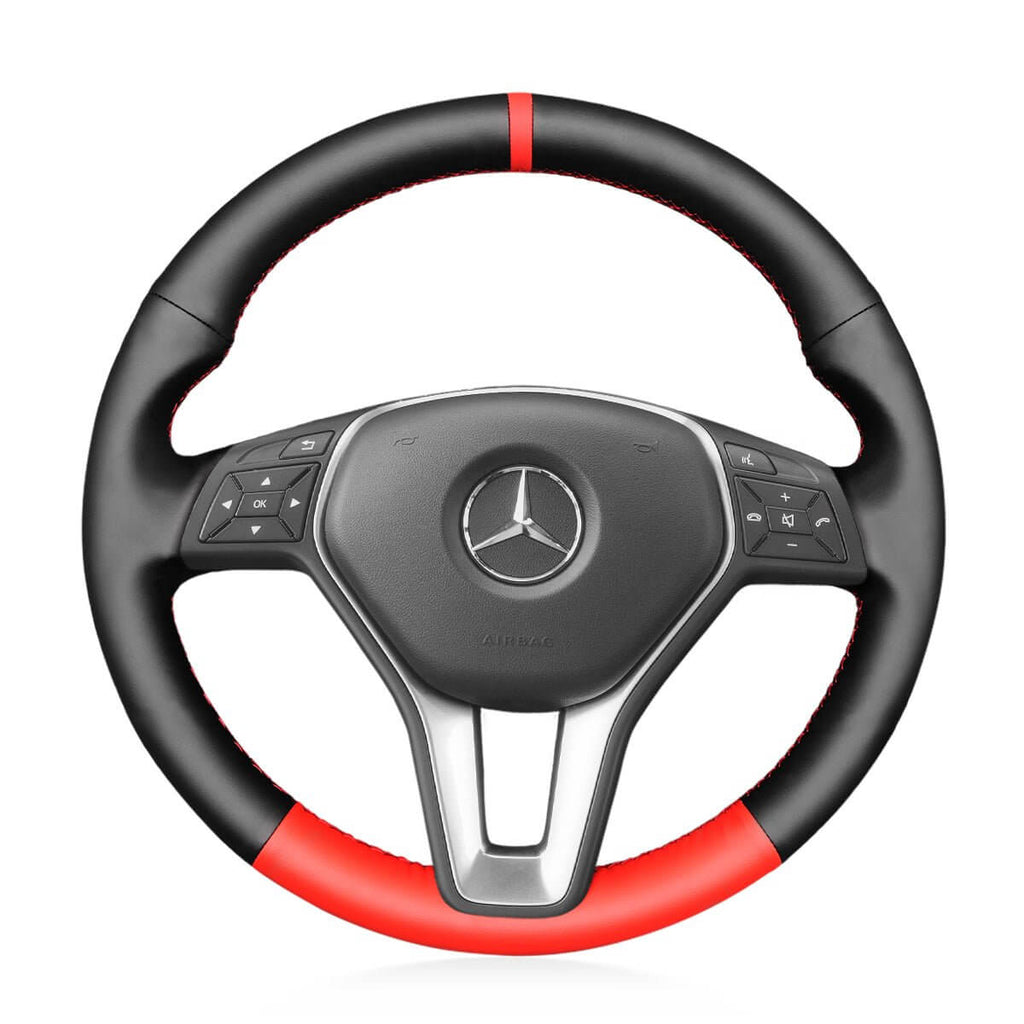 MEWANT Steering Wheel Cover for Mercedes Benz W246 W204 C117 C218 W212 X156 X204 2012 - 2015 - Alcantara, Leather, Carbon Fiber, Easy Install, Non - Slip, Best Steering Wheel Cover