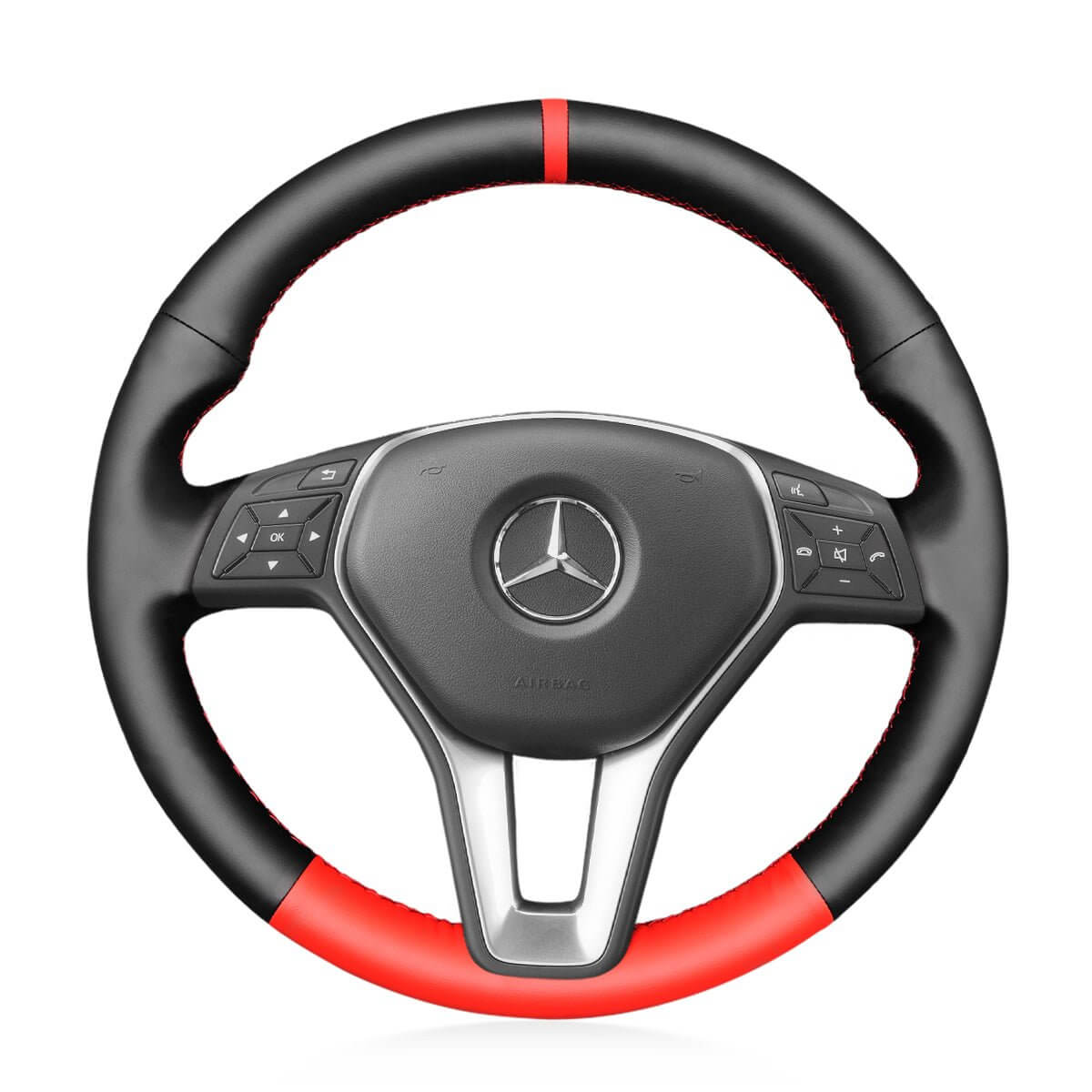 MEWANT Steering Wheel Cover for Mercedes Benz W246 W204 C117 C218 W212 X156 X204 2012 - 2015 - Alcantara, Leather, Carbon Fiber, Easy Install, Non - Slip, Best Steering Wheel Cover