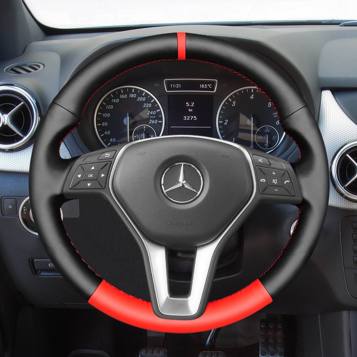 MEWANT Steering Wheel Cover for Mercedes Benz W246 W204 C117 C218 W212 X156 X204 2012 - 2015 - Alcantara, Leather, Carbon Fiber, Easy Install, Non - Slip, Best Steering Wheel Cover