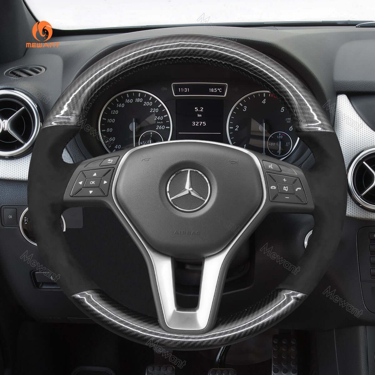 MEWANT Steering Wheel Cover for Mercedes Benz W246 W204 C117 C218 W212 X156 X204 2012 - 2015 - Alcantara, Leather, Carbon Fiber, Easy Install, Non - Slip, Best Steering Wheel Cover