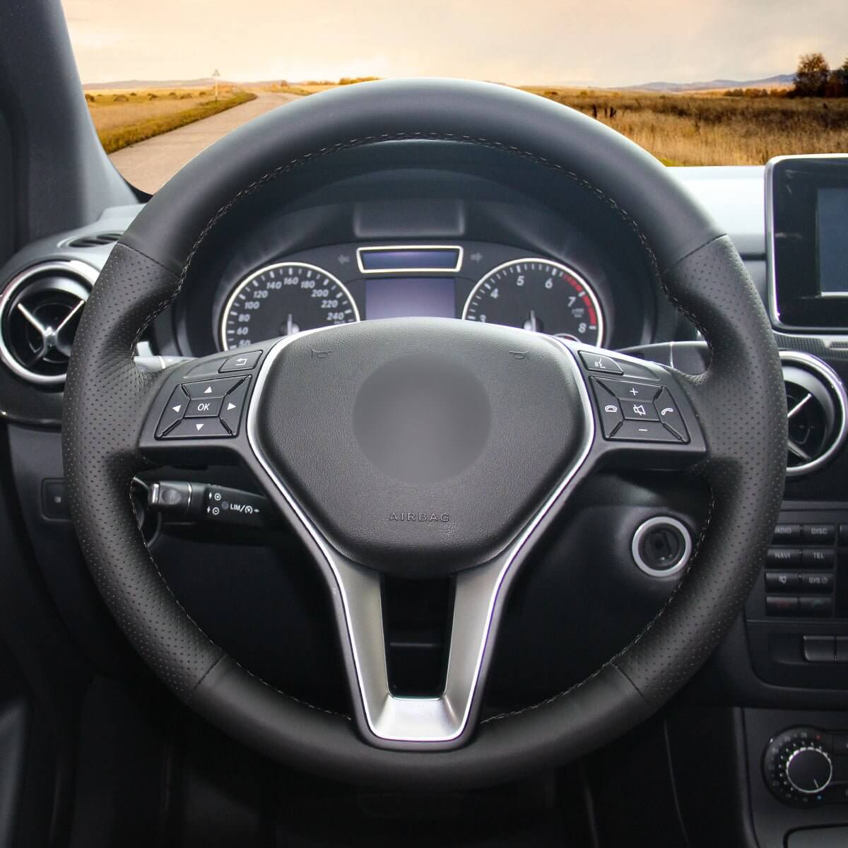 MEWANT Steering Wheel Cover for Mercedes Benz W246 W204 C117 C218 W212 X156 X204 2012 - 2015 - Alcantara, Leather, Carbon Fiber, Easy Install, Non - Slip, Best Steering Wheel Cover