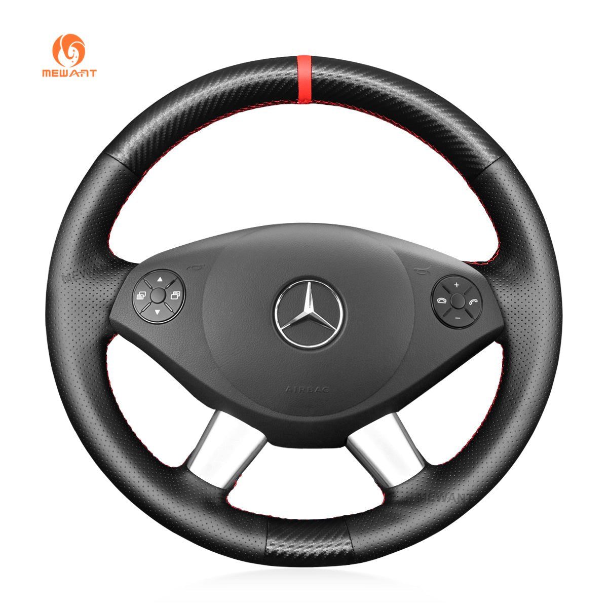 MEWANT Steering Wheel Cover for Mercedes Benz W639 Viano Vito Valente 2010 - 2015 - Alcantara, Leather, Carbon Fiber, Easy Install, Non - Slip, Best Steering Wheel Cover