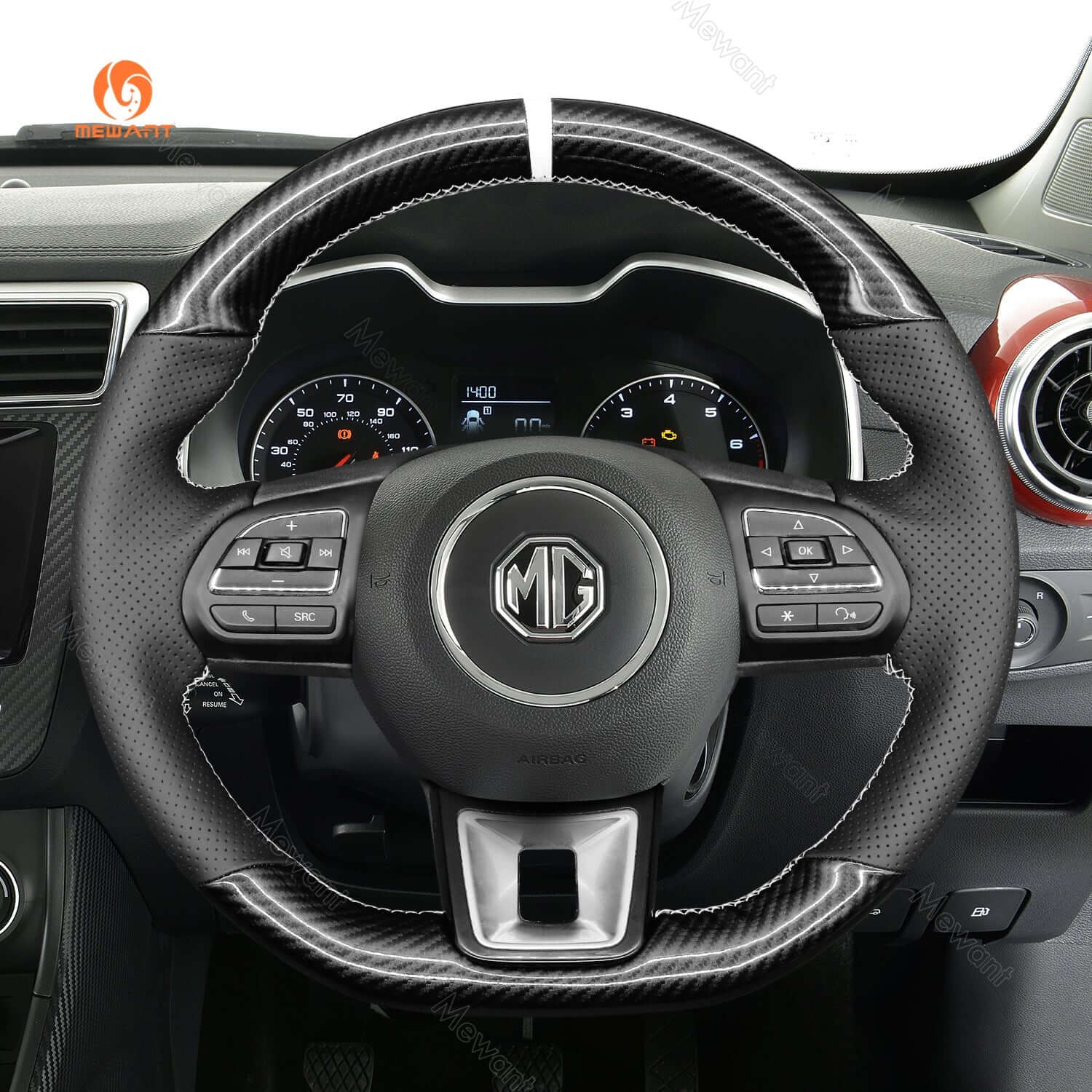 MEWANT Steering Wheel Cover for MG ZS EV HS MG3 MG5 MG6 EZS 2018 - 2023 - Alcantara, Leather, Carbon Fiber, Easy Install, Non - Slip, Best Steering Wheel Cover