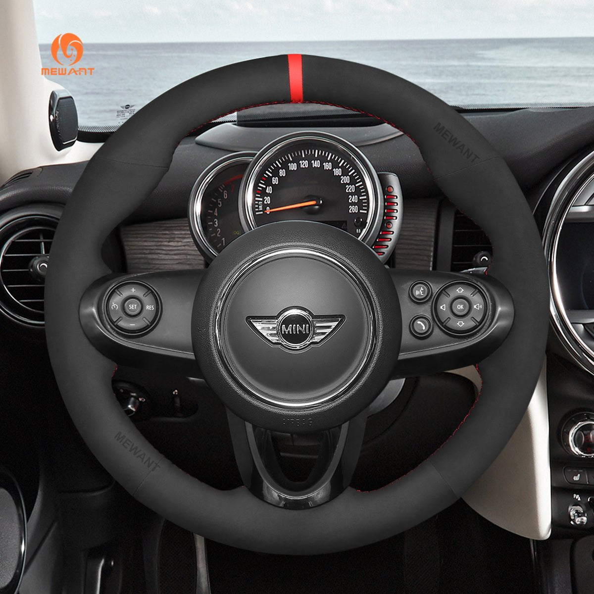 MEWANT Steering Wheel Cover for Mini Clubman Convertible Countryman 2014 - 2020 - Alcantara, Leather, Carbon Fiber, Easy Install, Non - Slip, Best Steering Wheel Cover
