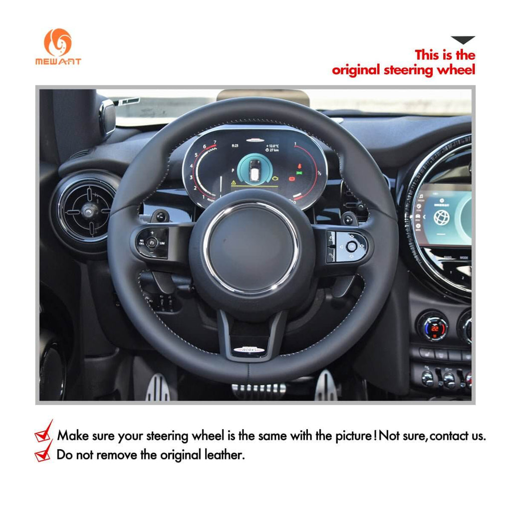MEWANT Steering Wheel Cover for Mini Clubman F54 Convertible Cabrio F57 Countryman Hardtop F60 F55/F56 2021 - 2024 - Alcantara, Leather, Carbon Fiber, Easy Install, Non - Slip, Best Steering Wheel Cover