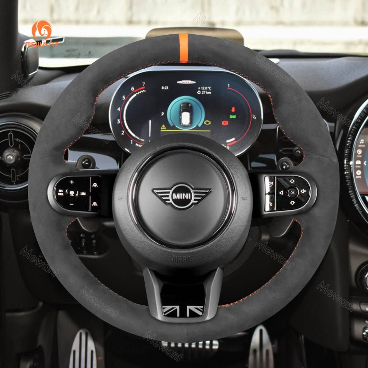 MEWANT Steering Wheel Cover for Mini Clubman F54 Convertible Cabrio F57 Countryman Hardtop F60 F55/F56 2021 - 2024 - Alcantara, Leather, Carbon Fiber, Easy Install, Non - Slip, Best Steering Wheel Cover