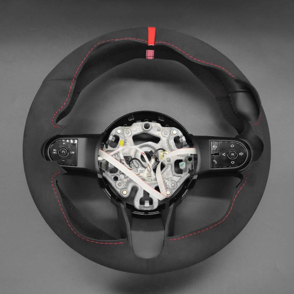 MEWANT Steering Wheel Cover for Mini Convertible F57 Countryman F60 Hardtop F55 F56 Clubman F54 Countryman F60 Hatchback 2021 - 2024 - Alcantara, Leather, Carbon Fiber, Easy Install, Non - Slip, Best Steering Wheel Cover