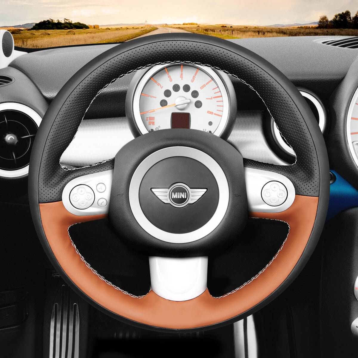 MEWANT Steering Wheel Cover for Mini Coupe Clubman Clubvan Roadster 2009 - 2017 - Alcantara, Leather, Carbon Fiber, Easy Install, Non - Slip, Best Steering Wheel Cover