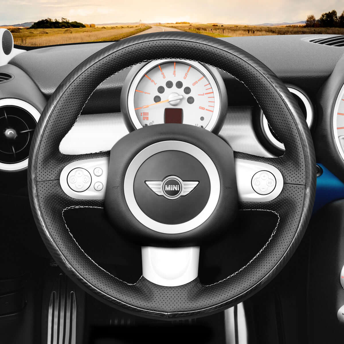 MEWANT Steering Wheel Cover for Mini Coupe Clubman Clubvan Roadster 2009 - 2017 - Alcantara, Leather, Carbon Fiber, Easy Install, Non - Slip, Best Steering Wheel Cover