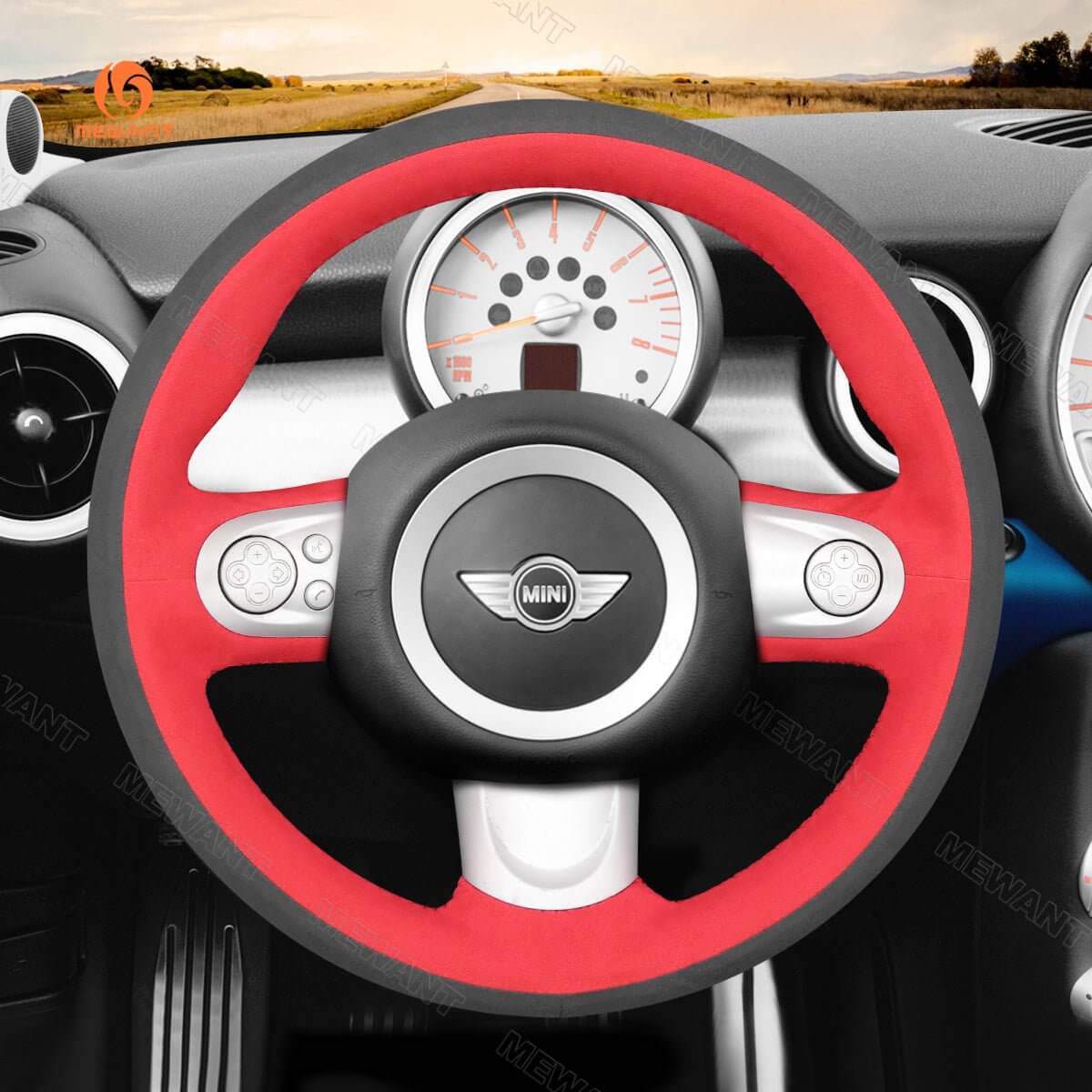 MEWANT Steering Wheel Cover for Mini Coupe Clubman Clubvan Roadster 2009 - 2017 - Alcantara, Leather, Carbon Fiber, Easy Install, Non - Slip, Best Steering Wheel Cover