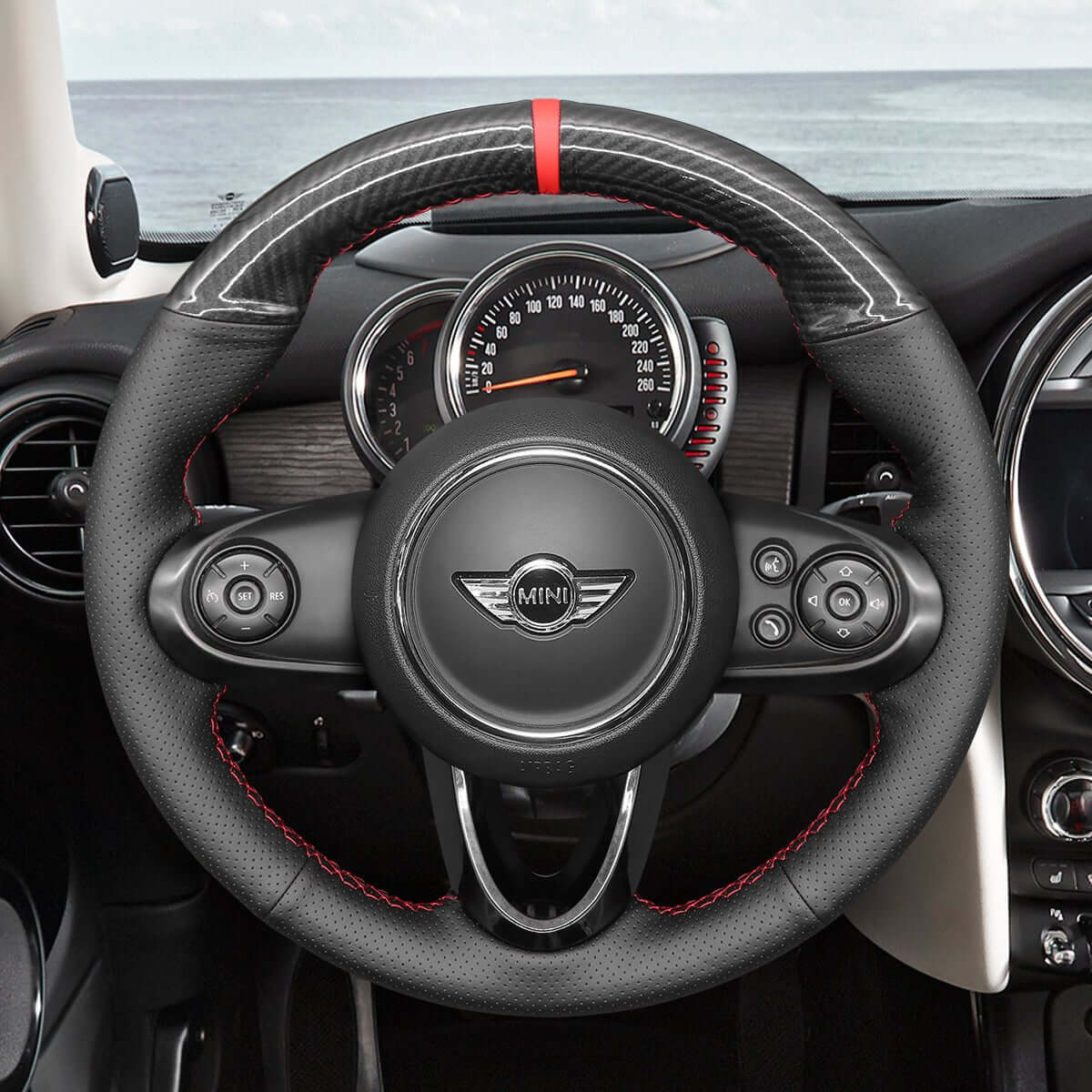 MEWANT Steering Wheel Cover for Mini Hatchback/Mini Clubman Convertible Countryman 2014 - 2020 - Alcantara, Leather, Carbon Fiber, Easy Install, Non - Slip, Best Steering Wheel Cover