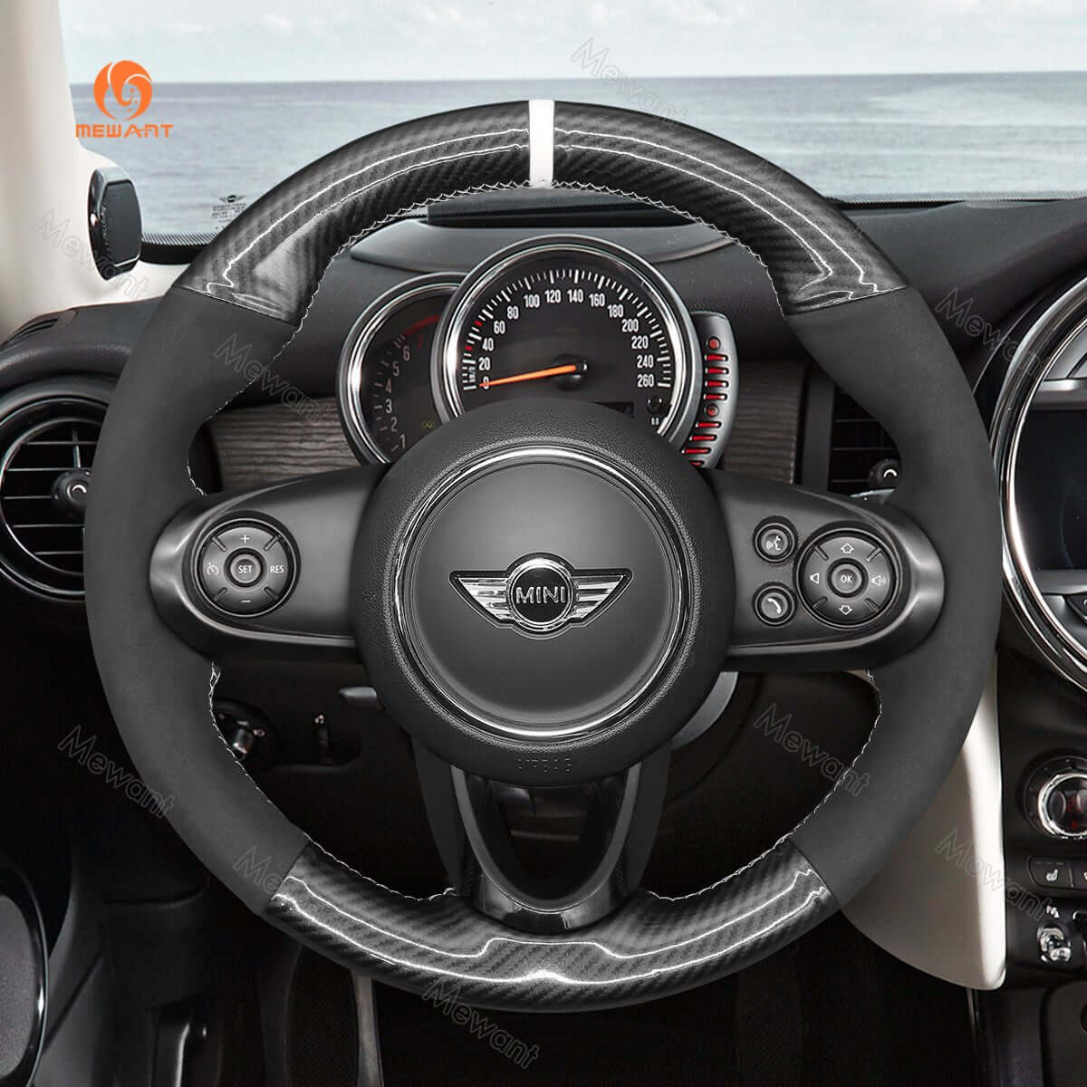 MEWANT Steering Wheel Cover for Mini Hatchback/Mini Clubman Convertible Countryman 2014 - 2020 - Alcantara, Leather, Carbon Fiber, Easy Install, Non - Slip, Best Steering Wheel Cover