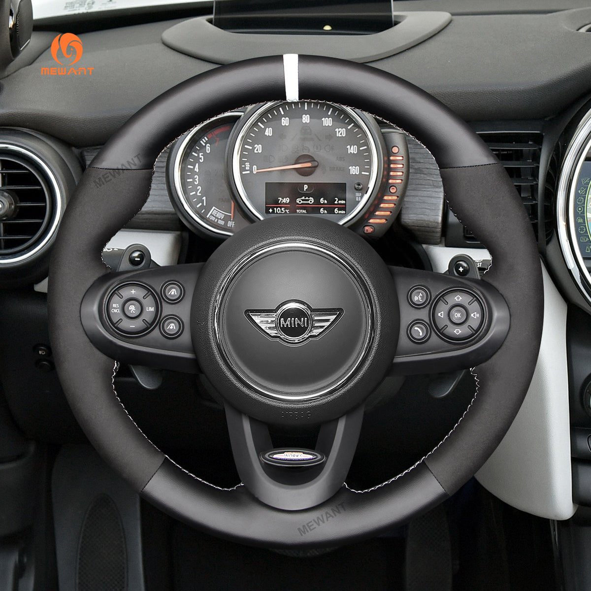 MEWANT Steering Wheel Cover for Mini JCW Clubman Convertible Countryman 2014 - 2020 - Alcantara, Leather, Carbon Fiber, Easy Install, Non - Slip, Best Steering Wheel Cover
