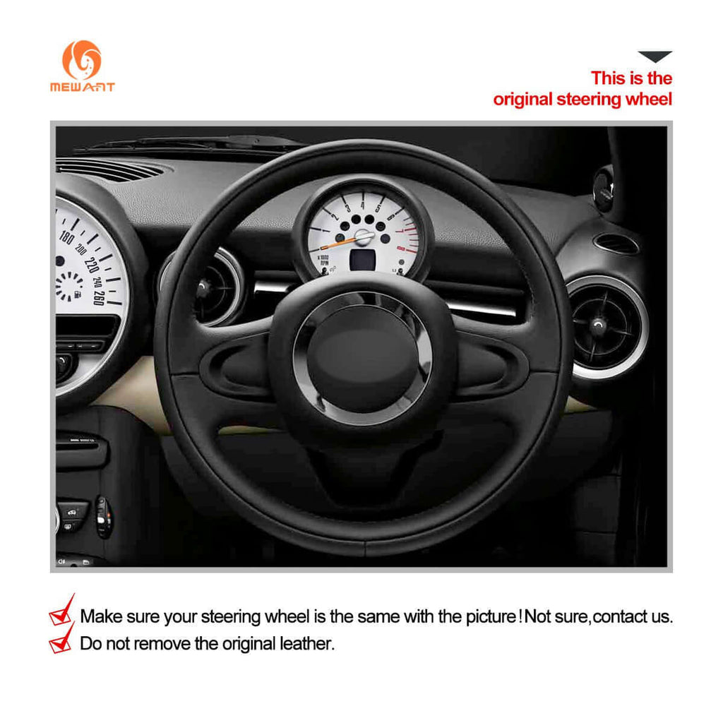 MEWANT Steering Wheel Cover for Mini R56/R57 Clubman Clubvan Convertible Countryman Coupe Paceman Roadster 2007 - 2017 - Alcantara, Leather, Carbon Fiber, Easy Install, Non - Slip, Best Steering Wheel Cover