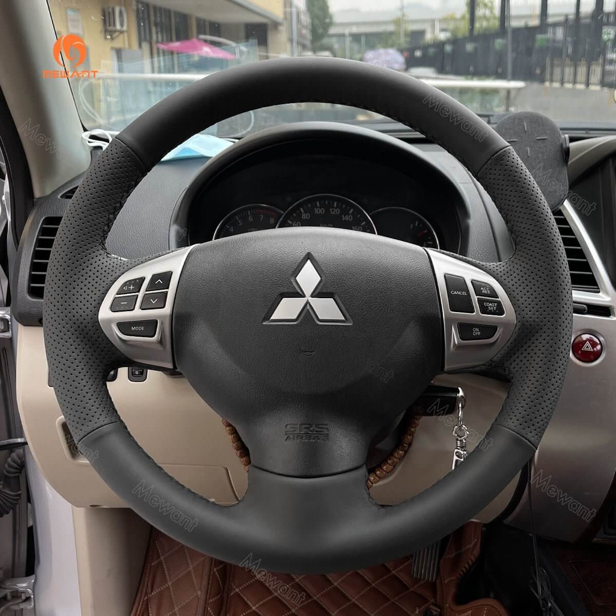 MEWANT Steering Wheel Cover for Mitsubishi i - MiEV Lancer 9 IX Outlander Sport RVR ASX Colt L200 Triton 2006 - 2017 - Alcantara, Leather, Carbon Fiber, Easy Install, Non - Slip, Best Steering Wheel Cover