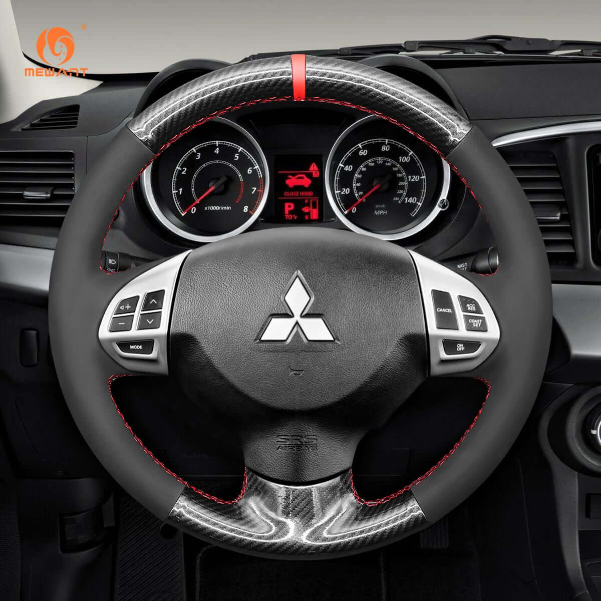 MEWANT Steering Wheel Cover for Mitsubishi i - MiEV Lancer 9 IX Outlander Sport RVR ASX Colt L200 Triton 2006 - 2017 - Alcantara, Leather, Carbon Fiber, Easy Install, Non - Slip, Best Steering Wheel Cover