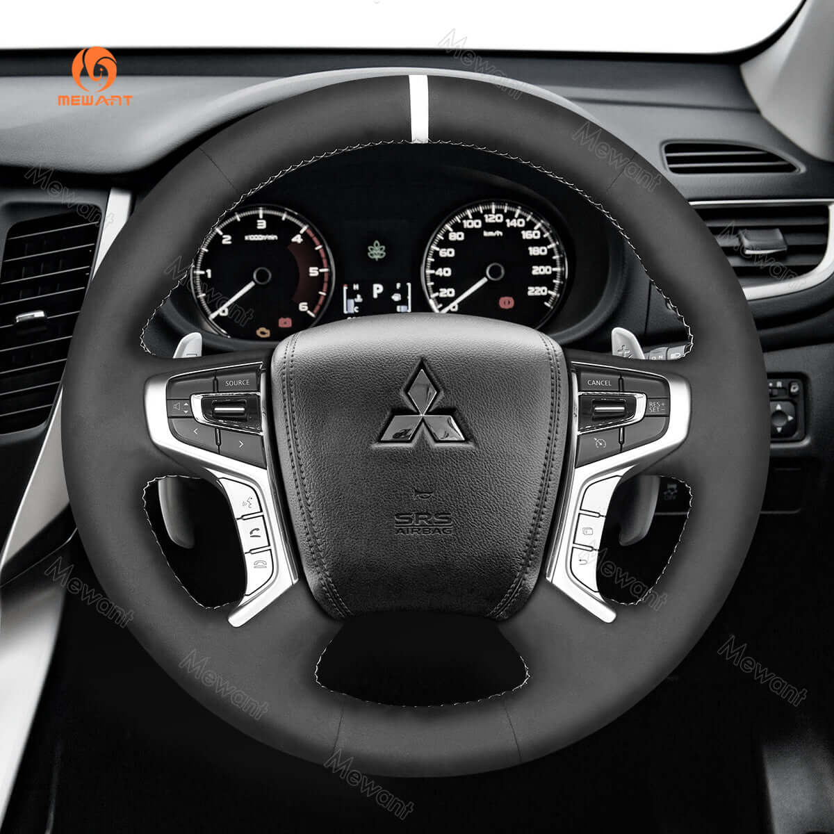MEWANT Steering Wheel Cover for Mitsubishi L200 Outlander PHEV 2016 - 2022 - Alcantara, Leather, Carbon Fiber, Easy Install, Non - Slip, Best Steering Wheel Cover
