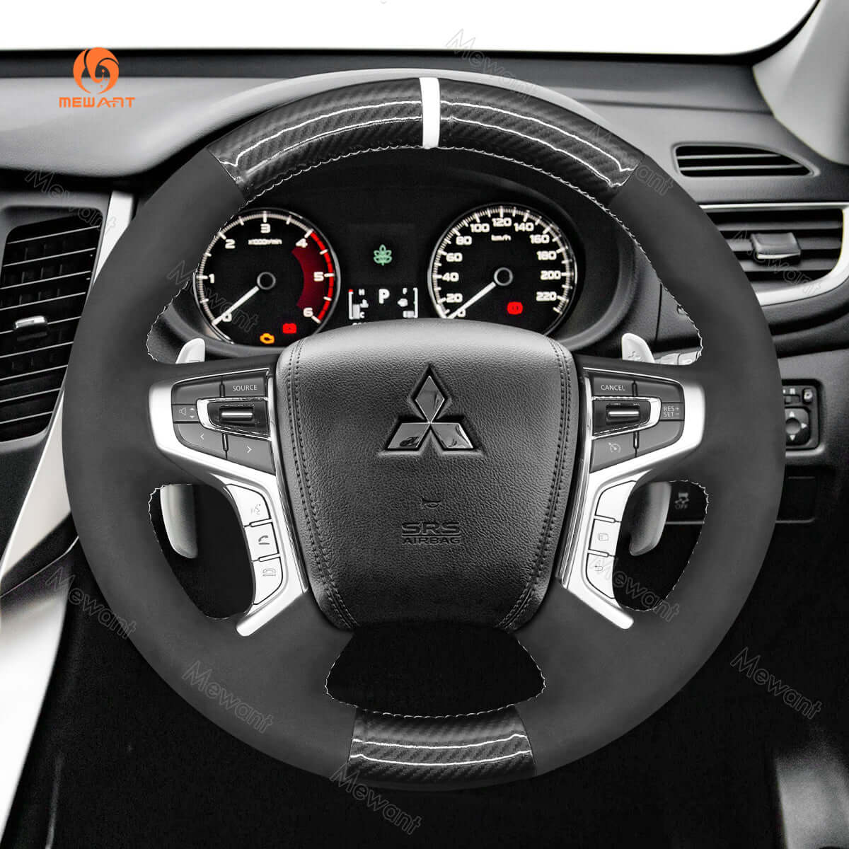 MEWANT Steering Wheel Cover for Mitsubishi L200 Outlander PHEV 2016 - 2022 - Alcantara, Leather, Carbon Fiber, Easy Install, Non - Slip, Best Steering Wheel Cover