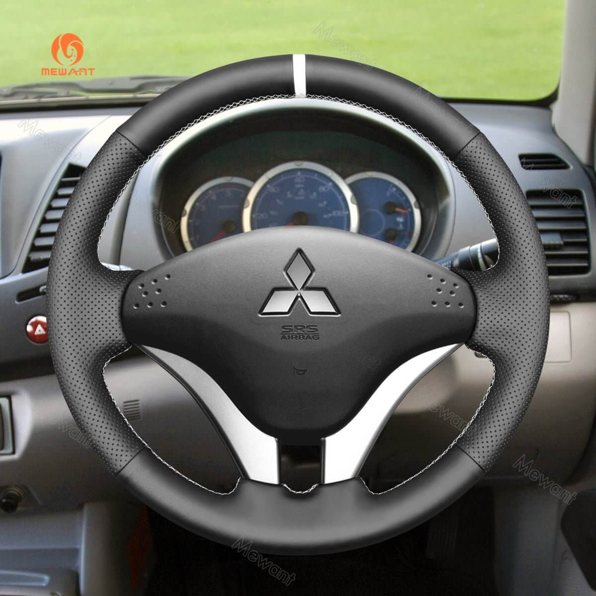MEWANT Steering Wheel Cover for Mitsubishi L200 Triton 2006 - 2015 - Alcantara, Leather, Carbon Fiber, Easy Install, Non - Slip, Best Steering Wheel Cover