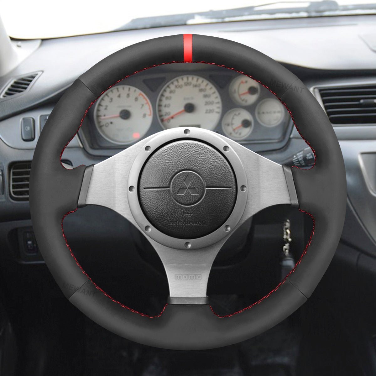 MEWANT Steering Wheel Cover for Mitsubishi Lancer Evolution EVO IX 9 VIII 8 VII 7 2001 - 2007 - Alcantara, Leather, Carbon Fiber, Easy Install, Non - Slip, Best Steering Wheel Cover