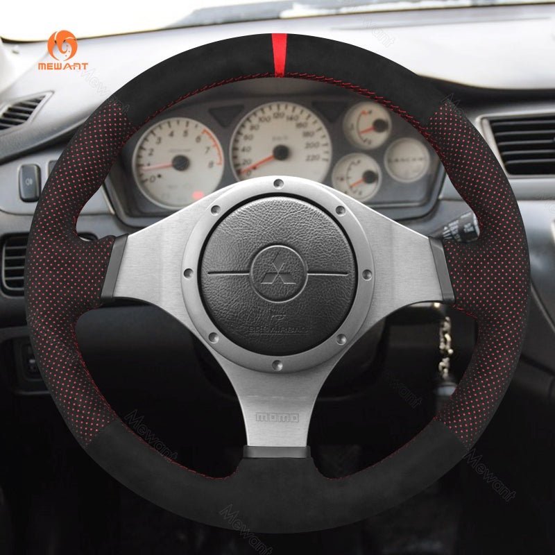 MEWANT Steering Wheel Cover for Mitsubishi Lancer Evolution EVO IX 9 VIII 8 VII 7 2001 - 2007 - Alcantara, Leather, Carbon Fiber, Easy Install, Non - Slip, Best Steering Wheel Cover