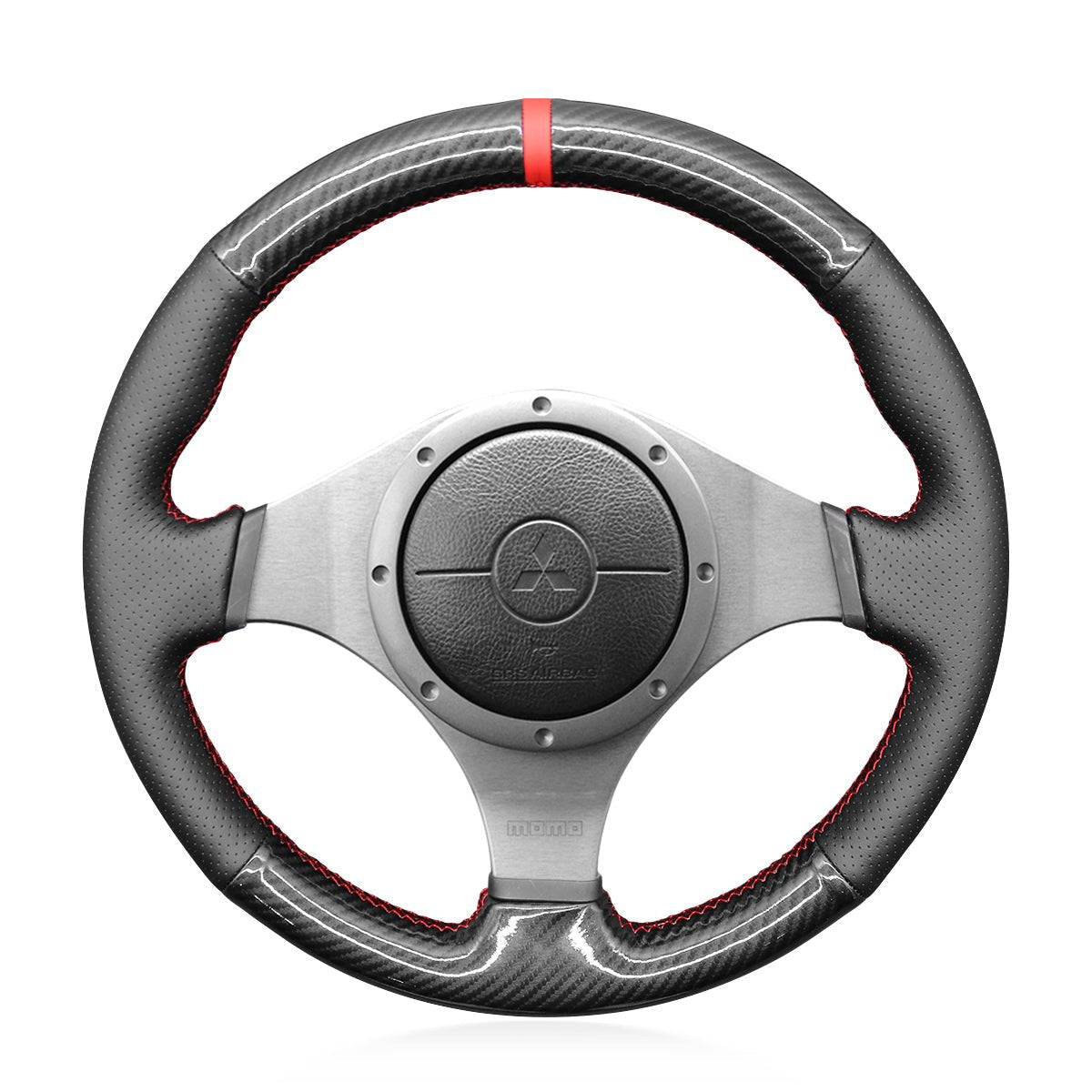 MEWANT Steering Wheel Cover for Mitsubishi Lancer Evolution EVO IX 9 VIII 8 VII 7 2001 - 2007 - Alcantara, Leather, Carbon Fiber, Easy Install, Non - Slip, Best Steering Wheel Cover
