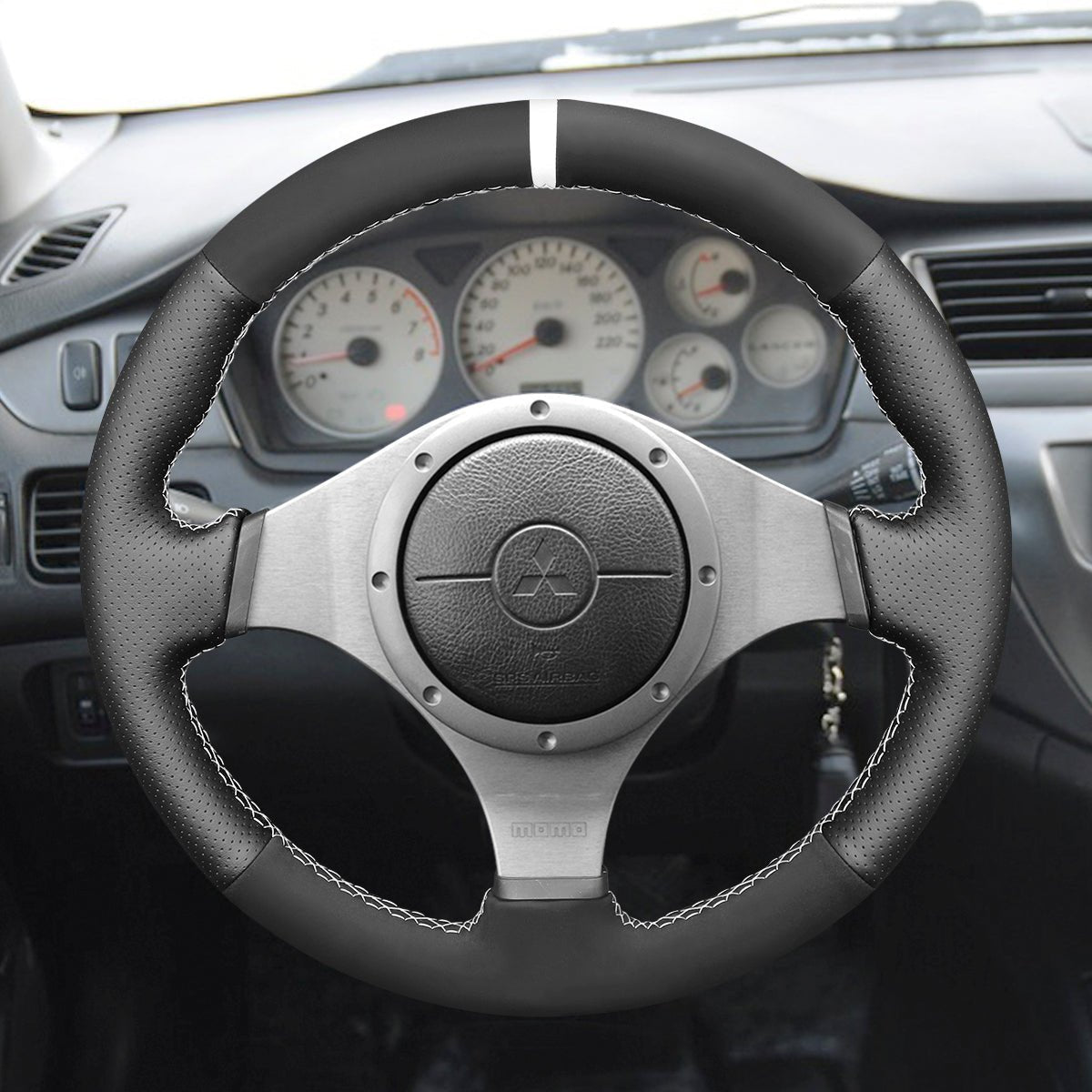 MEWANT Steering Wheel Cover for Mitsubishi Lancer Evolution EVO IX 9 VIII 8 VII 7 2001 - 2007 - Alcantara, Leather, Carbon Fiber, Easy Install, Non - Slip, Best Steering Wheel Cover