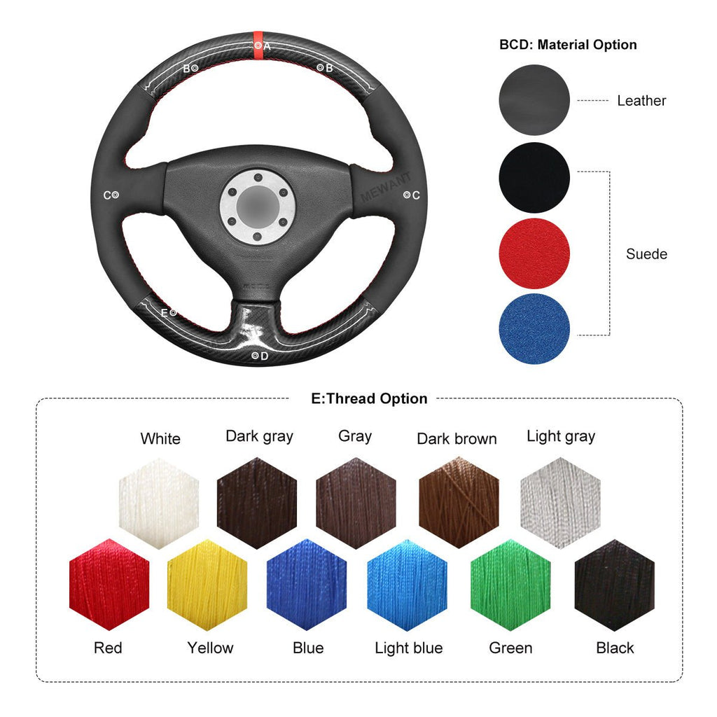 MEWANT Steering Wheel Cover for Mitsubishi Lancer Evolution EVO VI6 V5 IV 4 1996 - 2000 - Alcantara, Leather, Carbon Fiber, Easy Install, Non - Slip, Best Steering Wheel Cover