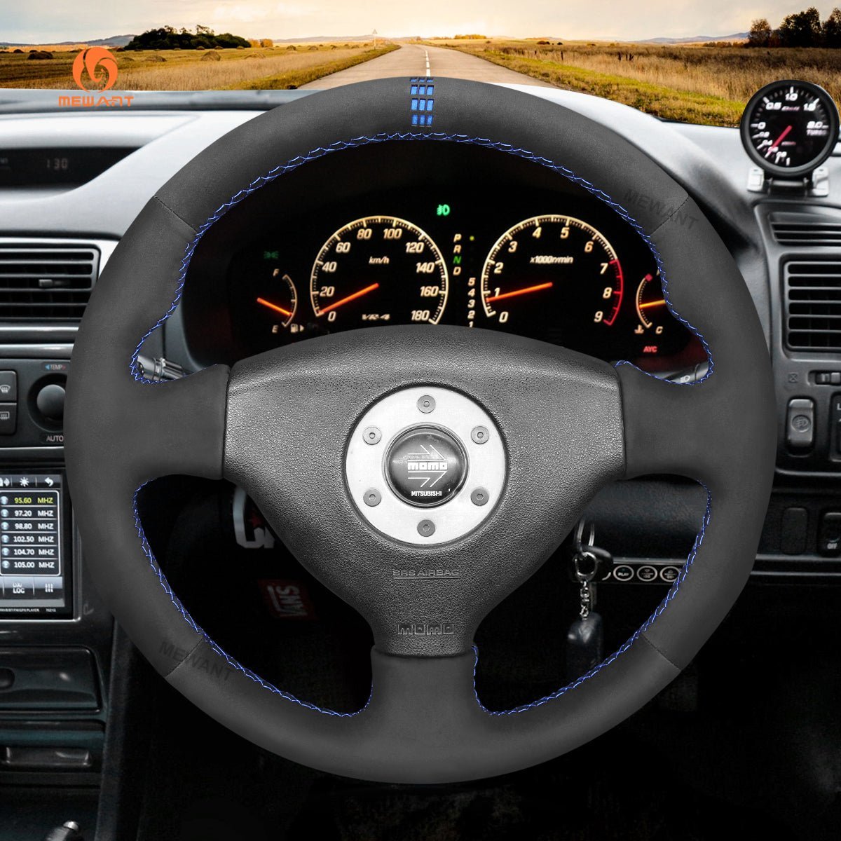MEWANT Steering Wheel Cover for Mitsubishi Lancer Evolution EVO VI6 V5 IV 4 1996 - 2000 - Alcantara, Leather, Carbon Fiber, Easy Install, Non - Slip, Best Steering Wheel Cover