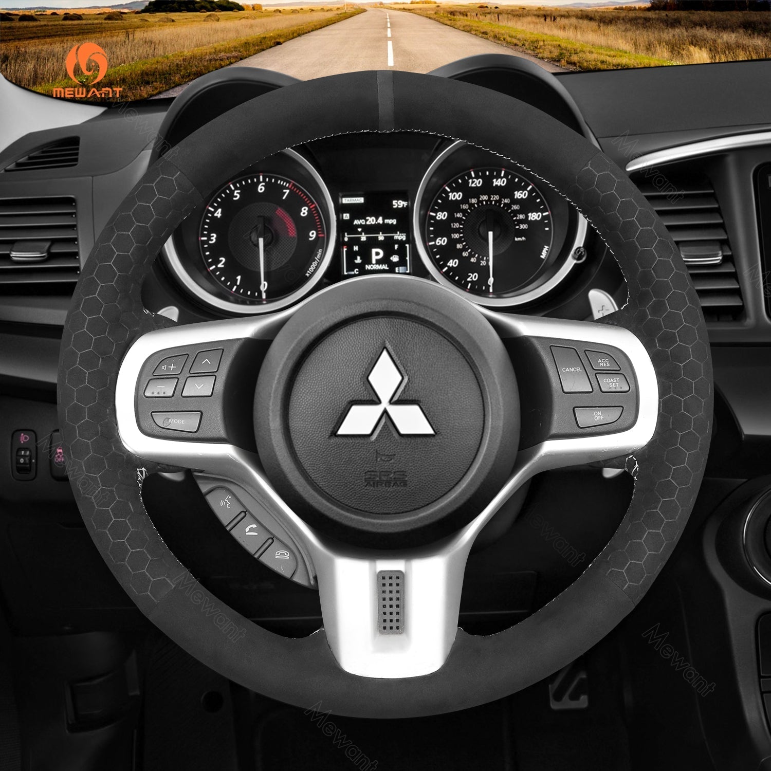 MEWANT Steering Wheel Cover for Mitsubishi Lancer Evolution EVO X10 2008 - 2015 - Alcantara, Leather, Carbon Fiber, Easy Install, Non - Slip, Best Steering Wheel Cover