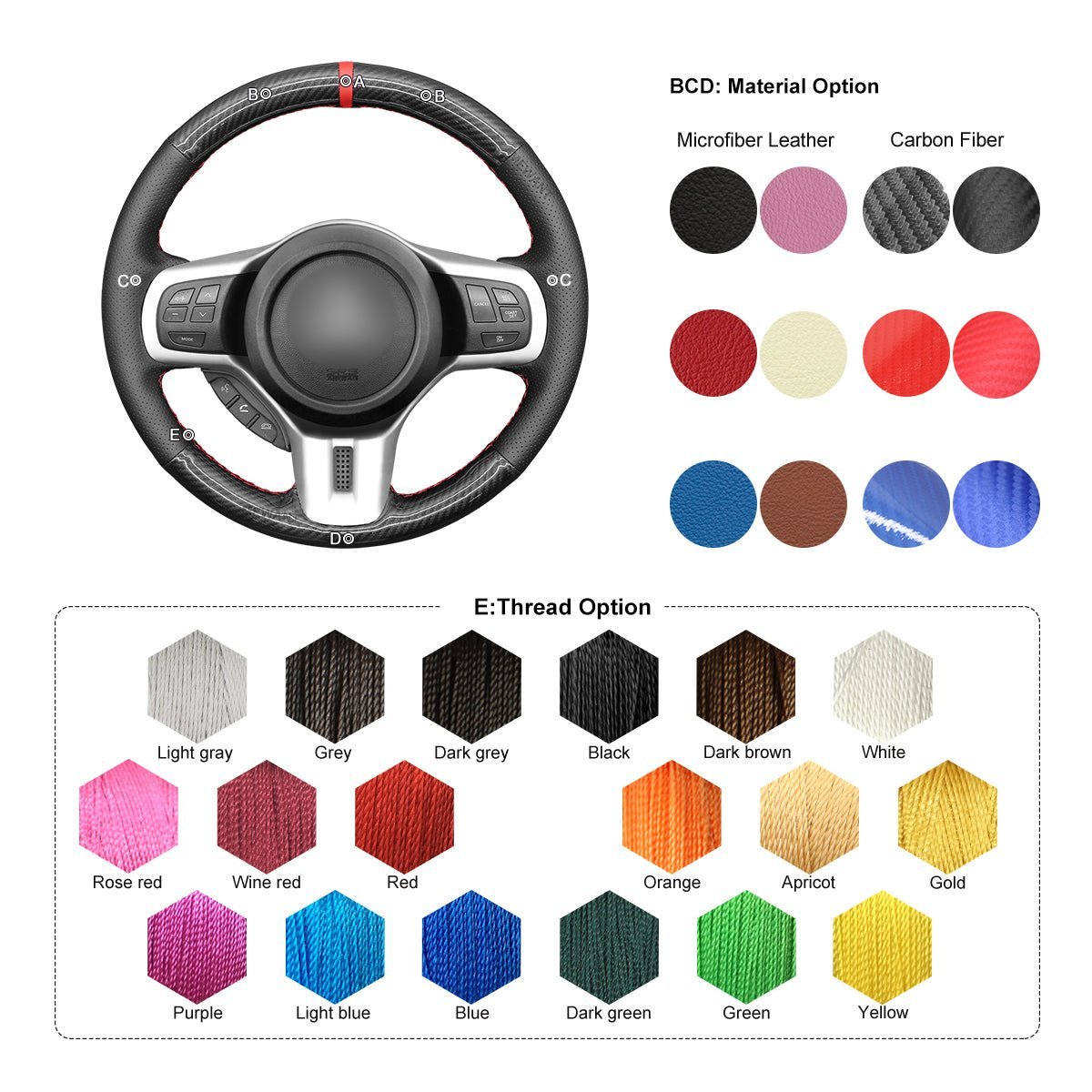 MEWANT Steering Wheel Cover for Mitsubishi Lancer Evolution EVO X10 2008 - 2015 - Alcantara, Leather, Carbon Fiber, Easy Install, Non - Slip, Best Steering Wheel Cover